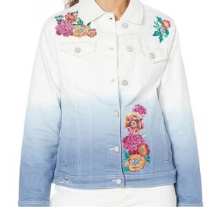 DG2 By Diane Gilman White/ Blue Ombre Embroidered Jean Jacket- Small